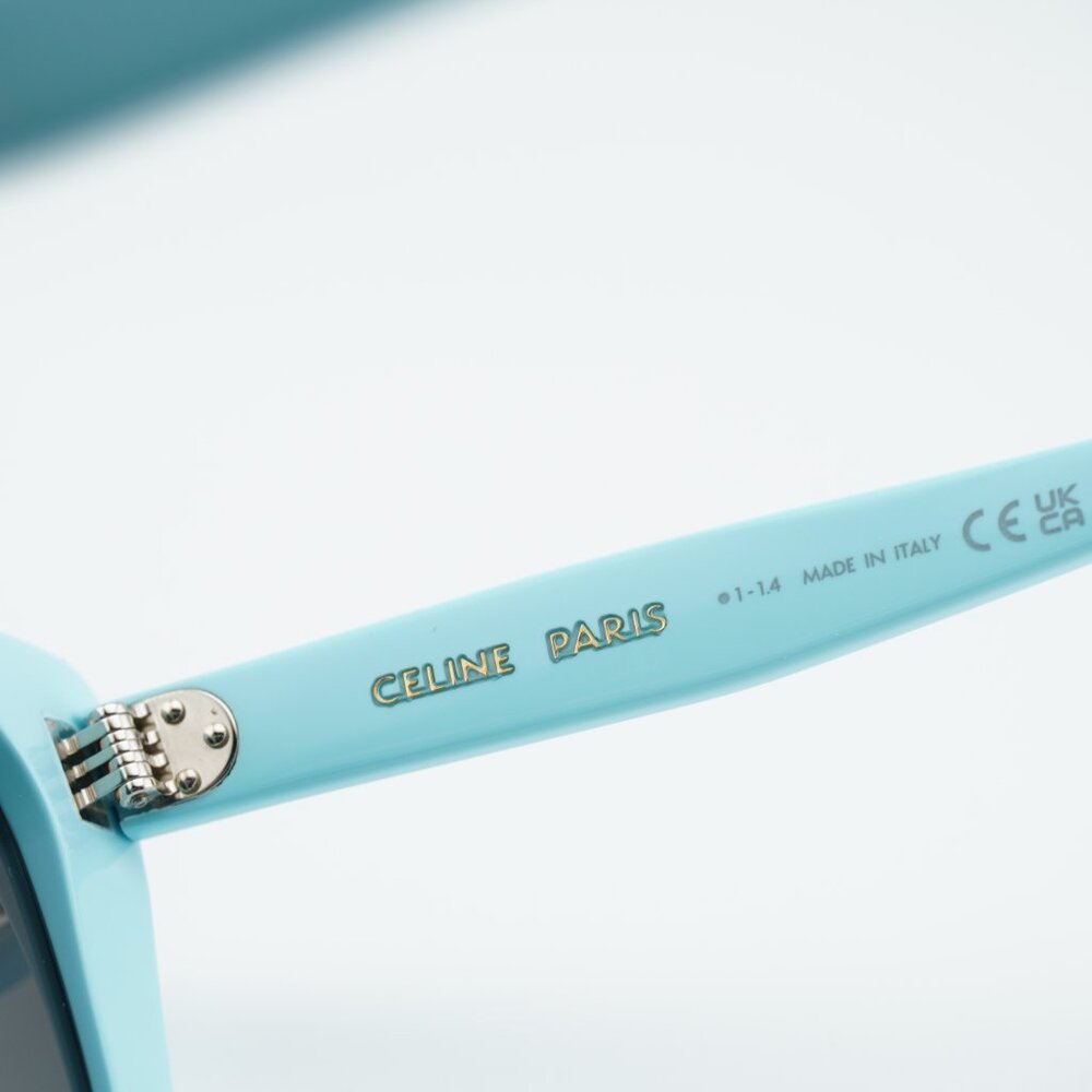 Celine CL40187I 84A Sunglasses Shiny Sky Blue Cat Eye Frame, Grey Lenses - Picture 7 of 10